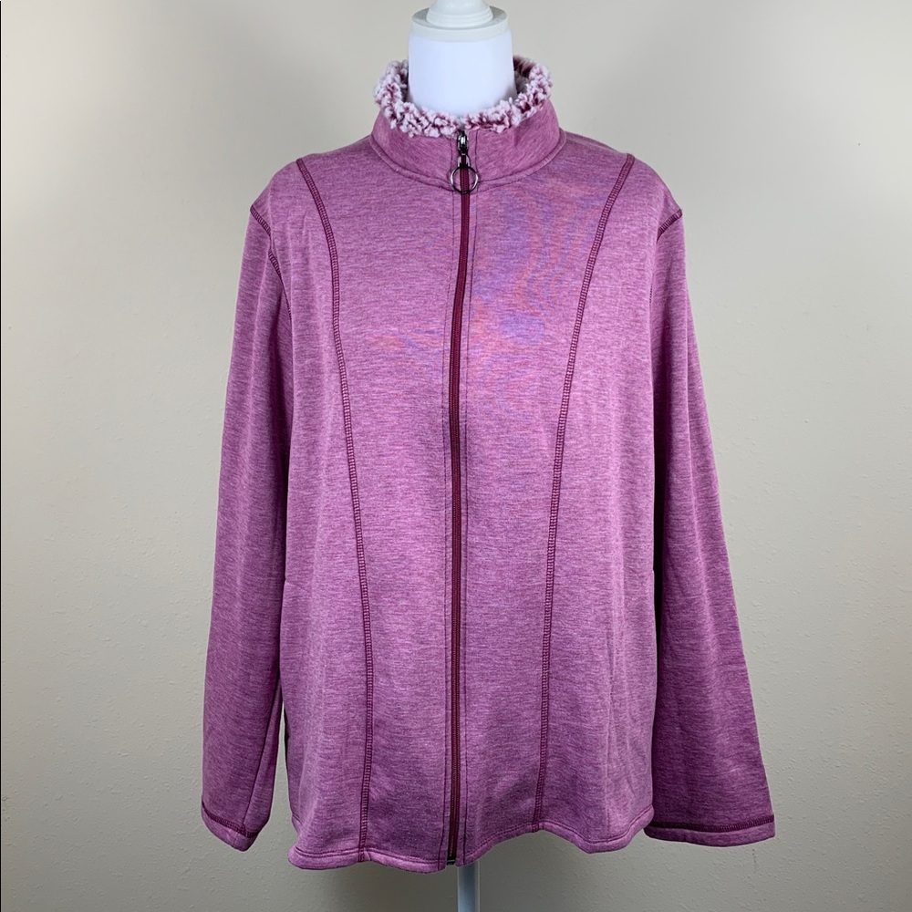 Cuddl Duds Women's Fleece Lined Full Zip Jacket Sweater Heathered Purple size XL